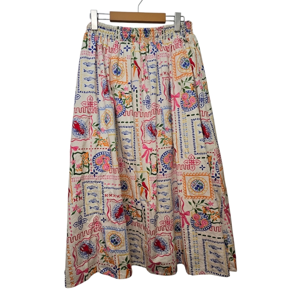 MARLED Postcard Print Maxi Skirt 100% Cotton Size L